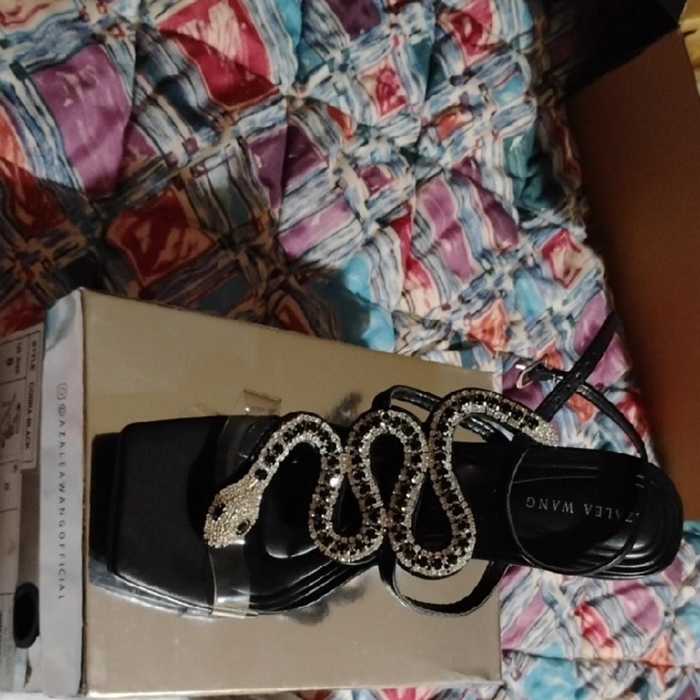 Black Heels with Silver Snake Detail